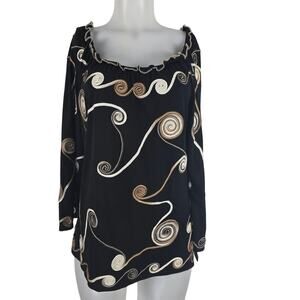 Lauren Michelle Black Embroidered Circle Design Women's Blouse XL
